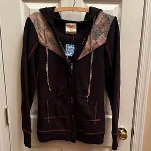 NWT Free People patchwork Black and Pink hoodie/Jacket not oversized